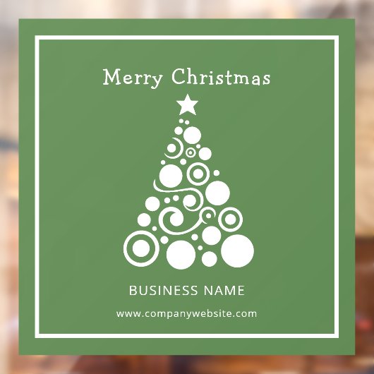 グリーンの背景にホワイトクリスマスツリー ウィンドウサイン (シート2)