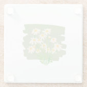 グリーンの背景に描かれたレトロな花柄デザイン ガラスコースター (裏面)