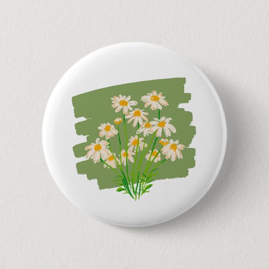グリーンの背景に描かれたレトロな花柄デザイン 缶バッジ (正面)