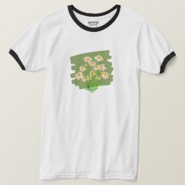 グリーンの背景に描かれたレトロな花柄デザイン Tシャツ