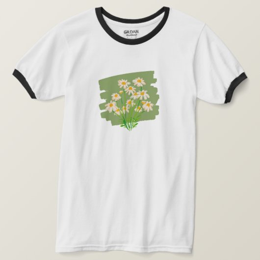 グリーンの背景に描かれたレトロな花柄デザイン Tシャツ (デザイン正面)