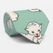 グリーンの背景に赤ちゃん羊が描かれたヴィンテージクリスマスパターン ネクタイ (ロール)