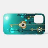グリーンの背景のアンティークのスケルトンキー Case-Mate iPhoneケース (裏面 (横))