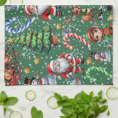 グリーンの背景のクリスマスの装飾パターン キッチンタオル (折り畳み)