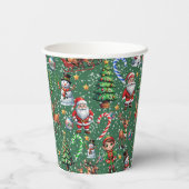 グリーンの背景のクリスマスの装飾パターン 紙コップ (裏面)