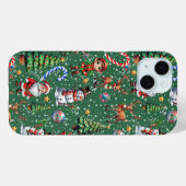 グリーンの背景のクリスマスの装飾パターン Case-Mate iPhoneケース (裏面 (横))