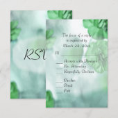 グリーンの花のモチーフの食事選択への返信カード 出欠カード (正面/裏面)