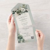 グリーンの花のQRコード オールインワン招待状 (貼ってはがせる)