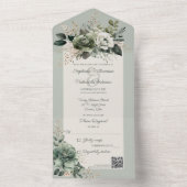 グリーンの花のQRコード オールインワン招待状 (内側)