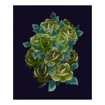 グリーンの花束、ネイビーブルー、エキゾチックなバラ