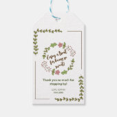 グリーンの葉とピンクの花のブライダルシャワー ギフトタグ (正面)