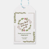 グリーンの葉とピンクの花のブライダルシャワー ギフトタグ (裏面)