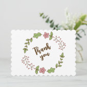 グリーンの葉とピンクの花のブライダルシャワー サンキューカード (スタンド正面)