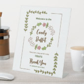 グリーンの葉とピンクの花のブライダルシャワー 台座サイン (インサイチュ)