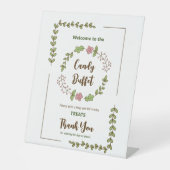 グリーンの葉とピンクの花のブライダルシャワー 台座サイン (正面)