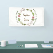 グリーンの葉とピンクの花 ブライダルシャワー ウェルカム 横断幕 (トレードショー)