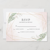 グリーンの葉とブッシュのウェディング出欠確認 招待状 (正面)