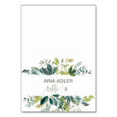 グリーンの葉のエスコートプレースカード テーブルナンバー (正面)