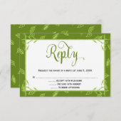 グリーンの葉のクリスチャン結婚式返信カード 出欠カード (正面/裏面)