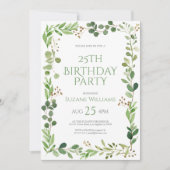 グリーンの葉のフレーム 誕生日2 招待状 (正面)