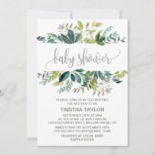 グリーンの葉のベビーシャワー 招待状 (正面)
