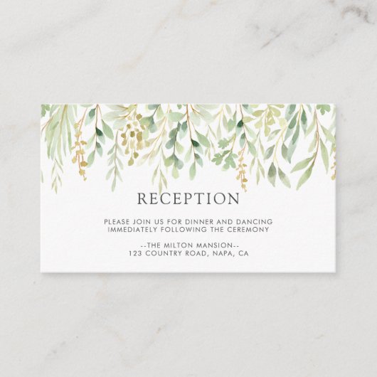 グリーンの葉のボタニカルウェディングパーティー エンクロージャーカード (正面)