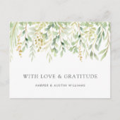 グリーンの葉のボタニカル ウェディング サンクス ポストカード (正面)