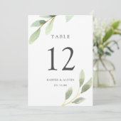 グリーンの葉のボタニカル ウェディング テーブル ナンバー 5x7 招待状 (スタンド正面)