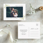 グリーンの葉のボタニカル ウェディング フォト サンクス ポストカード