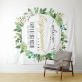 グリーンの葉のリース 水彩 結婚 歓迎 タペストリー (インサイチュ(横))