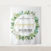 グリーンの葉のリース 水彩 結婚 歓迎 タペストリー (正面)