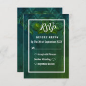 グリーンの葉のルーズなヴィンテージ結婚式の出欠確認カード 招待状 (正面/裏面)