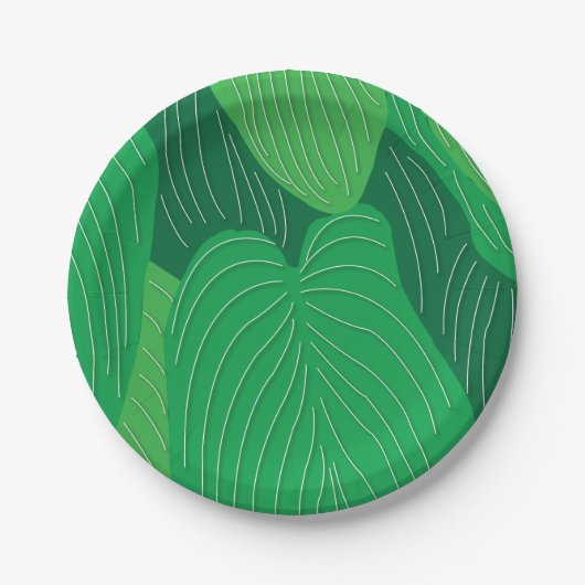 グリーンの葉の模様のパーティー ペーパープレート (正面)