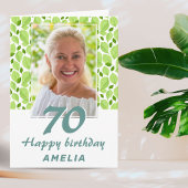 グリーンの葉の模様 ボタニカル 70歳の誕生日写真 カード