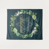 グリーンの葉の水彩画の星のバーミッツヴァー歓迎 タペストリー (正面(横))