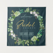 グリーンの葉の水彩画 ブライダルシャワーのウェルカム タペストリー (正面)