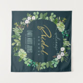 グリーンの葉の水彩画 ブライダルシャワーの歓迎 タペストリー (正面(横))