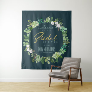 グリーンの葉の水彩画 ブライダルシャワーの歓迎 タペストリー