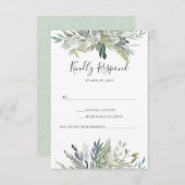 グリーンの葉の水彩画 RSVP カード (正面/裏面)