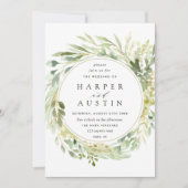 グリーンの葉の輪っか付き植物性結婚式招待状 招待状 (正面)