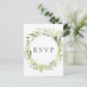 グリーンの葉の輪っか Botanical ウェディング RSVP インビテーションポストカード (スタンド正面)