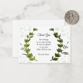 グリーンの葉ドットパターン感謝カード ノートカード (正面/裏面インサイチュ)