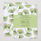 グリーンの葉柄の招待状 招待状 (正面/裏面)