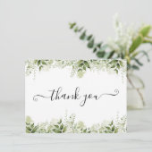 グリーンの葉 エレガントなスクリプト サンキューカード (スタンド正面)