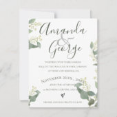 グリーンの葉 | エレガントなスクリプト | 結婚誓約書の更新 招待状 (正面)