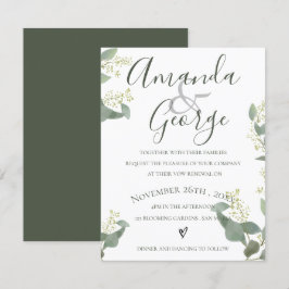 グリーンの葉 | エレガントなスクリプト | 結婚誓約書の更新 招待状