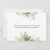 グリーンの葉 ボタニカル エレガント スクリプト ハート サンキューカード (裏面)