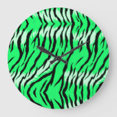 グリーンの虎の動物の皮の模様のデザイン ラージ壁時計 (正面)