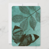 グリーンの蝶の葉のブライズシャワー 招待状 (裏面)