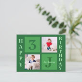 グリーンの誕生日写真コラージュ パーソナライズドパーティー ポストカード (スタンド正面)
